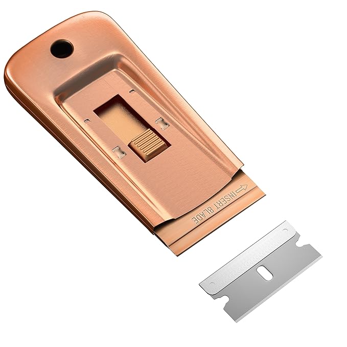 Bates- Metal Razor Blade Scraper Tool, 2 Pack, 30 Extra Blades, Rose Gold, Heavy-Duty Cleaning Razor Scraper Tool