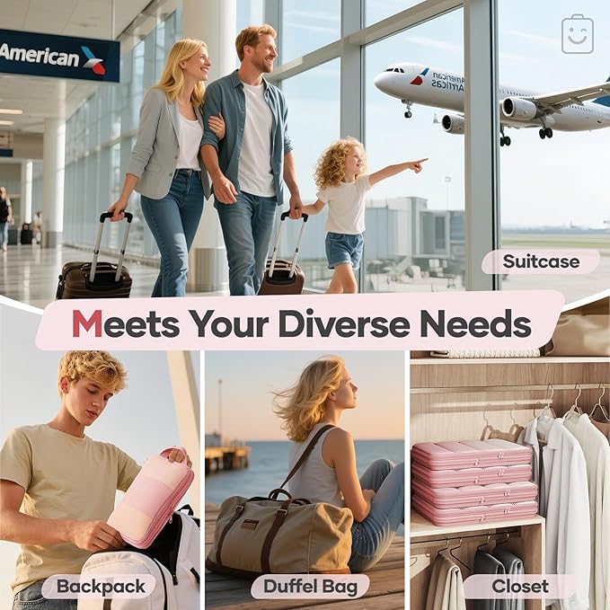 Veken 9/11 Set Compression Packing Cubes for Travel Essentials,Compressible Expandable Large Luggage Suitcase Organizer Bags for Clothing,Durable Space Saver Storage Bags with Toiletry Bags(Pink)