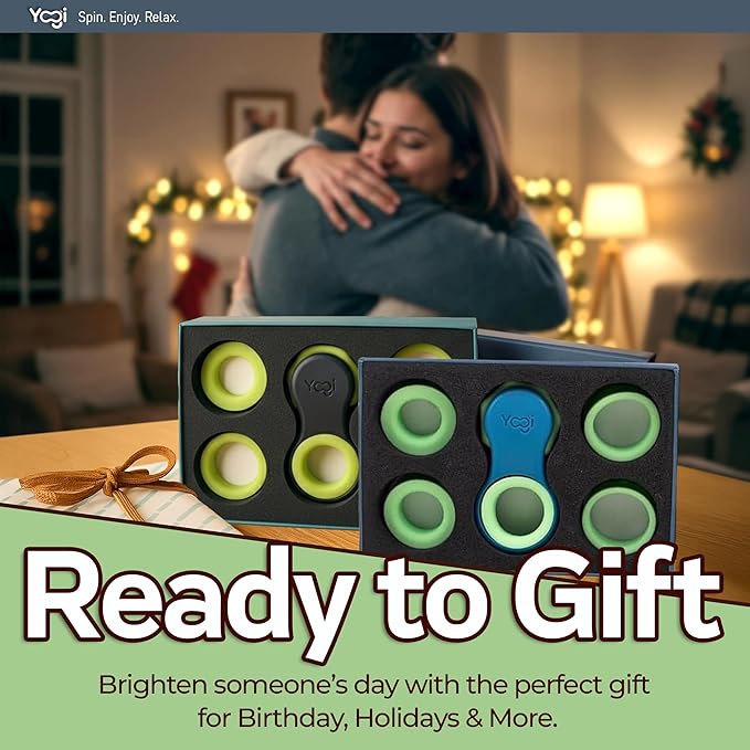 Yogi Fidget Toy – Silent Sensory Spinner for Adults & Kids – Stress Relief Fidgets for ADHD, Anxiety – Fidget Toys for Adults – Includes 5 Finger-Fit Rings – Work, School & Travel – 2-Pack