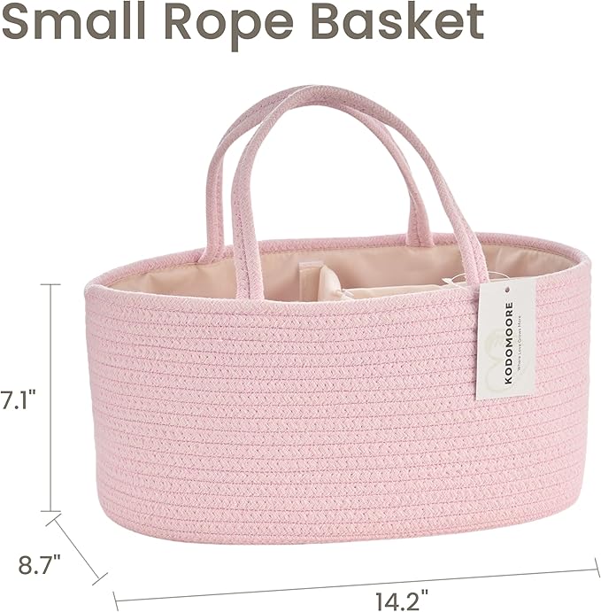 Diaper Caddy Organizer, Empty Gift Basket for Newborn Essentials, Baby Storage Basket, Stylish Gift Bag for Baby Shower, Boys and Girls – Small, Light Pink