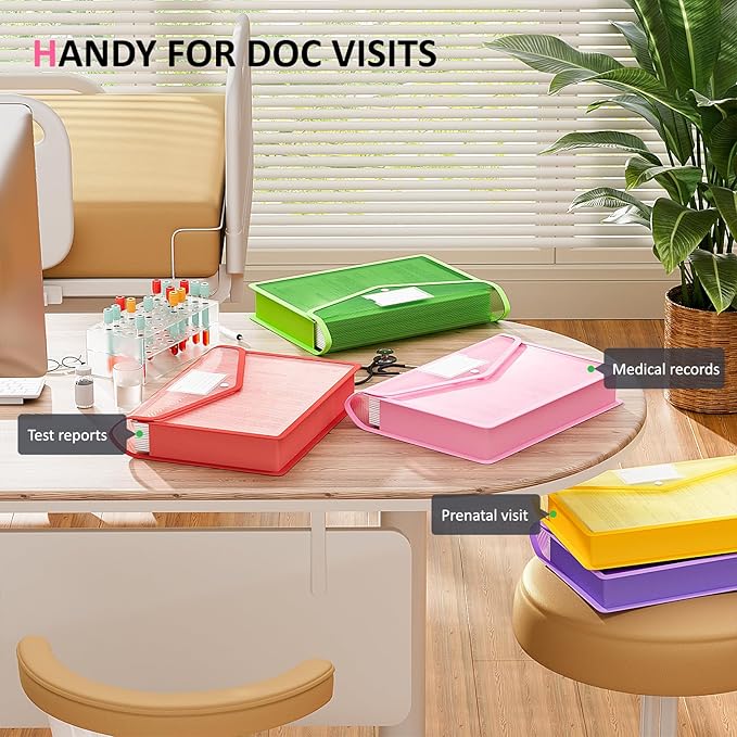 ThinkTex Plastic Expanding File Folder, Transparent Envelopes with Snap Closure,Suitable for Home, Office, School and Hospital, Large Capacity,No Dividers, Dopamine-5-Color, Fit Letter/A4 Size-5 Pcs