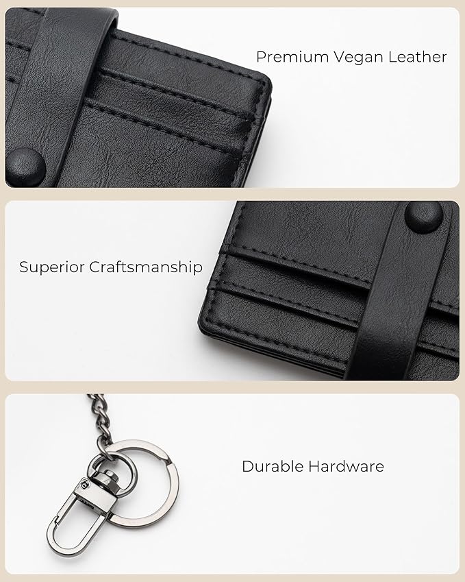 Alldaily Slim Keychain Wallet for Women, RFID Blocking Small Bifold Travel Credit Card Holder (Black)