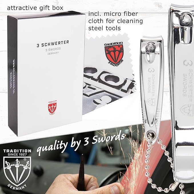 3 Swords Germany - brand quality 3 piece manicure pedicure grooming kit set for professional finger & toe nail care tool clipper fashion leather case in gift box, Made by 3 Swords (762)