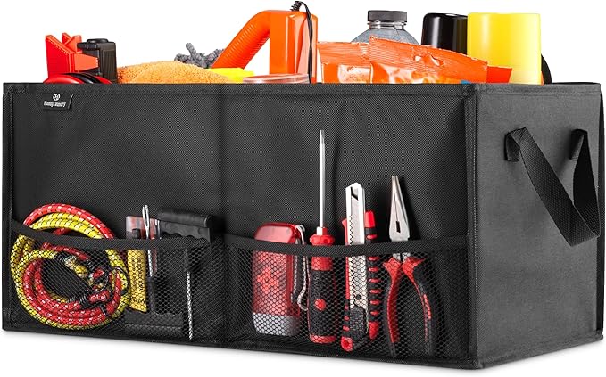 Handy Laundry Fold-Away Car Trunk Organizer – Non-Slip Securing Fasteners – 22 x 10 x 11 Inches – Prevents Shifting and Rolling (Black)