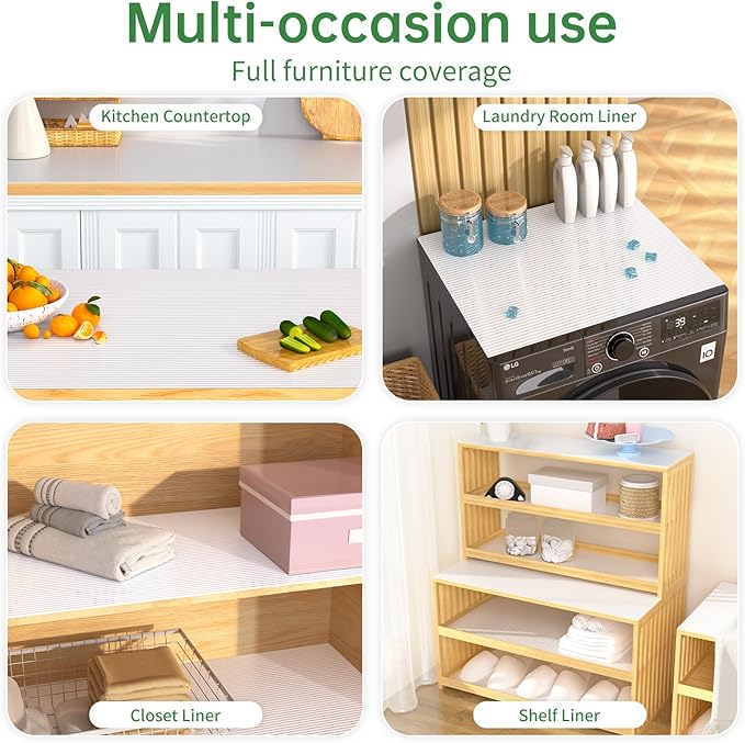 Shelf and Drawer Liner for Kitchen Cabinet, Non-Adhesive 24in x 240in Waterproof Durable Thickened EVA Material Easy-to-Cut Contact Paper Non Slip Mat for Refrigerator, Cupboard, Dresser