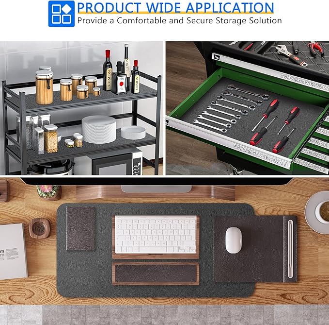 WochiTV Shelf Liner for Cabinets, Drawer Non Adhesive Non Slip Foam Mat for Kitchen, Pantry, Bathroom, Cupboard, Garage, Closet, Shelves, Drawer, Tool Box, Gray 17.5 x 236 inches