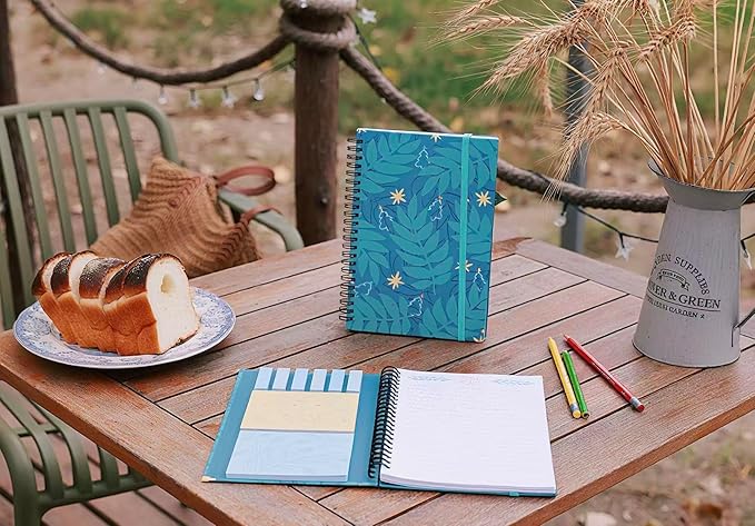 A5 Spiral Sticky Notebook,with 9 pads of decorated sticky notes and a handy notebook,Note Pads Teacher Appreciation Gift Writing Memo Pads School Office Supplies and Daily Life Organization (Blues)