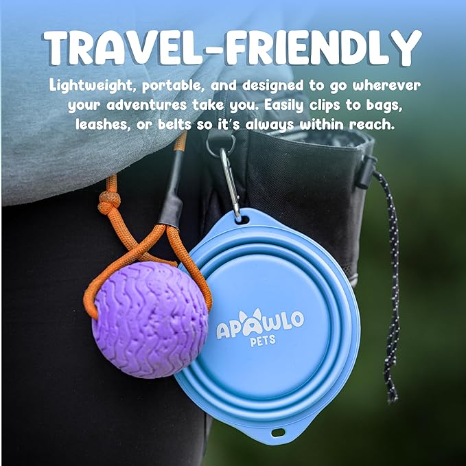 Collapsible Dog Bowl - 800ml/27 oz Portable Silicone Travel Water Bowl for Dogs with Carabiner | Foldable, Dishwasher Safe | Hiking, Camping Dog Essentials & Outdoor Pet Feeding - Blue
