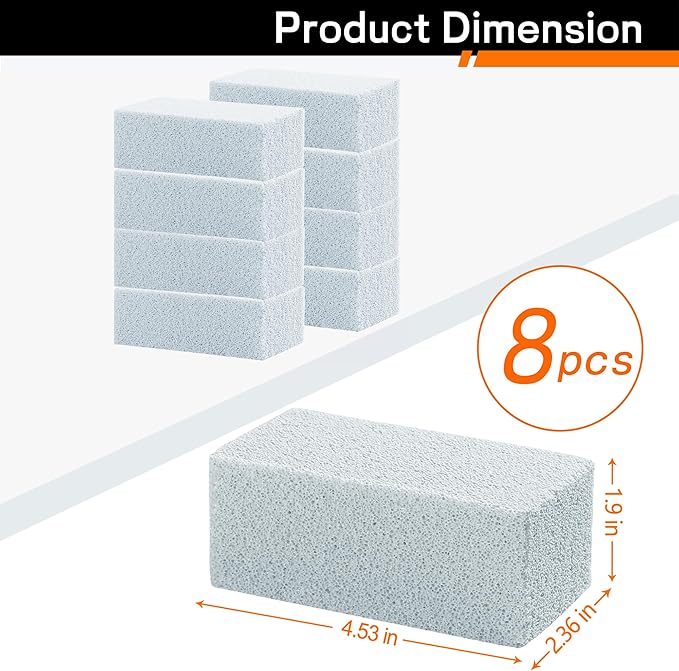 Heavy Duty Grill Cleaner, Grill Cleaning Bricks, Pumice Griddle Cleaning Stone for Removing Stains from BBQ, Swimming Pool, Sink (8 Pack)
