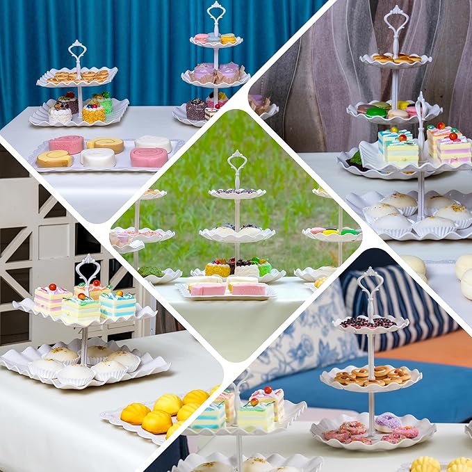 Biodegradable Cupcake Stand Holder, Dessert Table Display Set, Treat Table Candy Cake Desert Tiered Tray, 3 Tier Serving Trays for Tea Party, Wedding Baby Shower Bridal Shower Decorations(10 PCS )