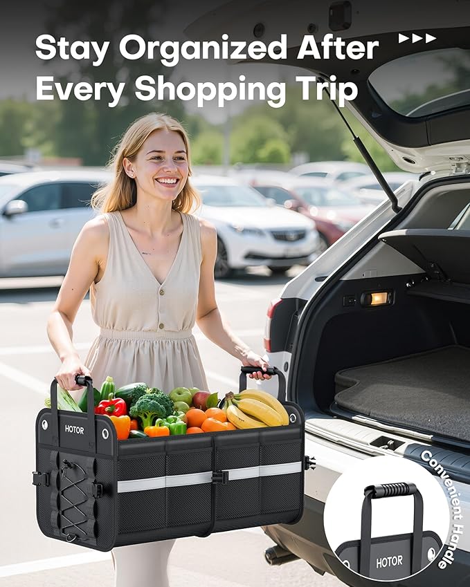HOTOR Trunk Organizer for SUV – Car Storage Box with Reflective Strips, Collapsible Car Organizer with Large Capacity, Essential Car Accessories for Truck, Van & Sedan, Black, 22.1" x 13.0" x 12.0"