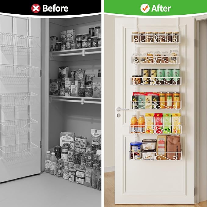 6-Tier Over the Door Pantry Organizer, Over the Pantry Organization And Storage, Pantry Door Organization, Home Laundry Room Bathroom & Kitchen Organization Essentials Metal, White