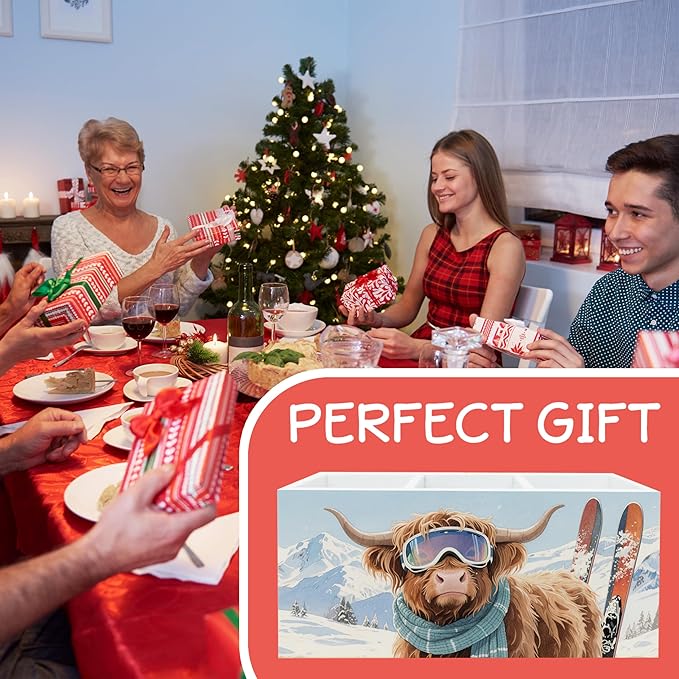 Winter Skiing Highland Cow Pen Pencil Holder Organizer for Desk, Cow Lovers Gifts, Western Cattle Snowy Mountain Wood Cooking Kitchen Utensils Utensil Organizer Holder Decor