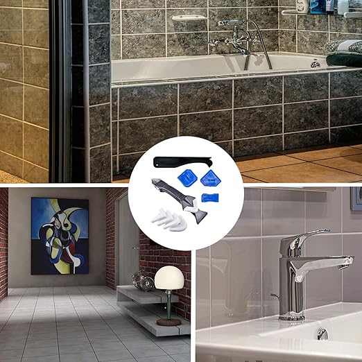 3 in 1 Silicone Caulking Tools(Stainless Steelhead), Sealant Finishing Tool Grout Scraper, Reuse and Replace 5 Silicone Pads, Great Tools for Kitchen Bathroom Window, Sink Joint