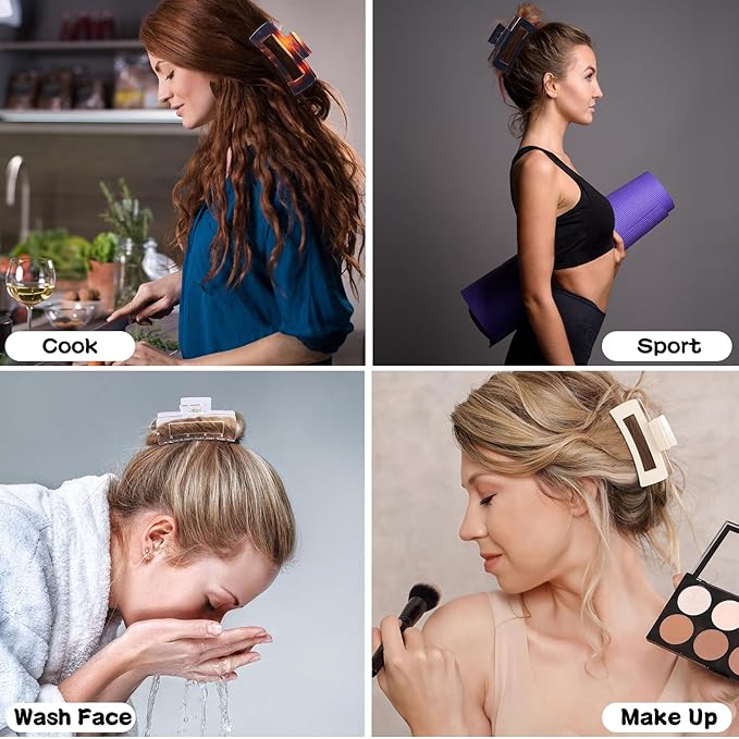 4.1 Inch Large Claw Clips - 12 Pcs Jumbo Square Jaw Clips for Thick Hair, Bulk Hair Accessories for Women and Girls - Transparent