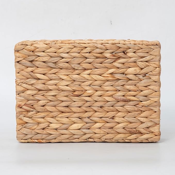 Water Hyacinth Storage Basket - Small Rustic Rectangle Woven basket Organizer with Handle for Home & Office Decor (Hyacinth)