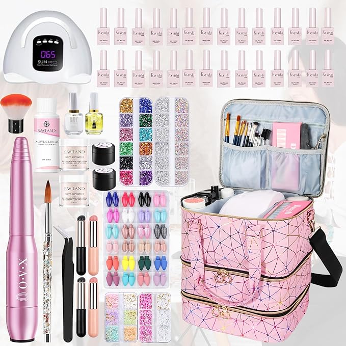 Nail Polish Organizer Bag Holds 84 Bottles & Nail Lamp, 3 Layers Nail Kit Storage Carrying Case Pu Leather, Large Nail Supplies Organizer With Shoulder Strap, Portable Travel Nail Bag, Pink