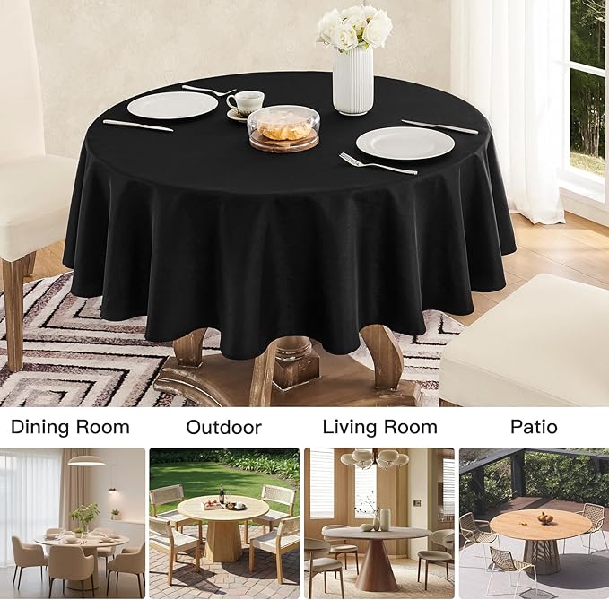 Veblandy Tablecloth Linen Textured Waterproof & Stain Resistant Table Cloth Wrinkle Free Decorative Fabric Farmhouse Table Cover for Dining/Party/Buffet/Wedding, 60 x 60 Inch, Black