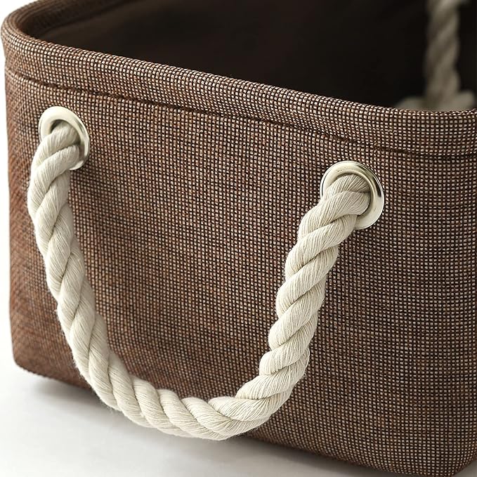 TheWarmHome Storage Basket for Organizing - 12x8x5 inch Small 6 Pack Collapsible Storage Bin for Shelves with Handles, Canvas Storage Box for Cloth Closet Organizer Gift Toy (Brown)