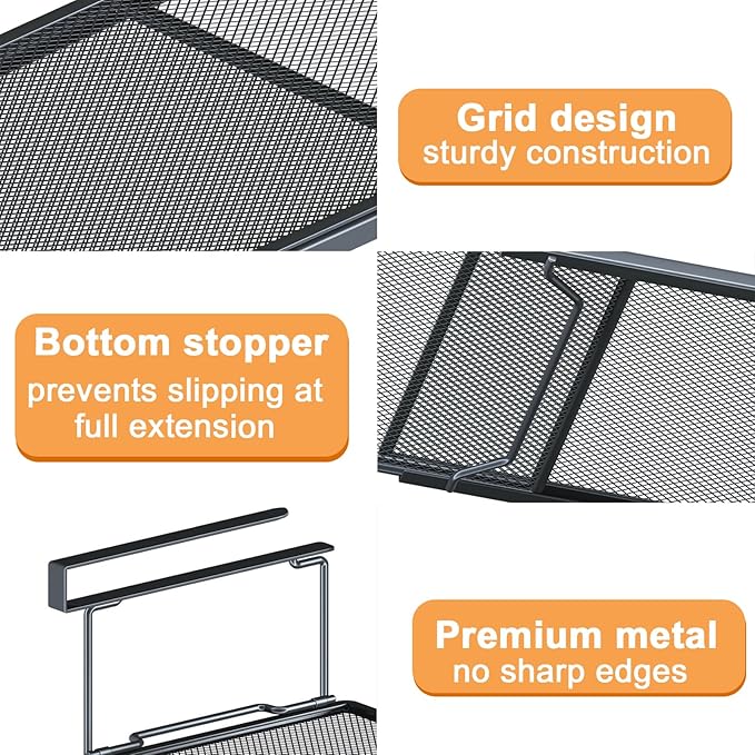ROLIZOE 2 Pack Expandable Under Cabinet Shelf, Under Shelf Storage with 0.94 Inches Thick Clips for Kitchen Cupboard, Metal Hanging Under Desk Basket for Laundry Room, Cabinet, Shoe Rack