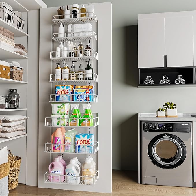 White 8-Tier Over The Door Pantry Organizer, Pantry Organization And Storage, Metal Hanging Spice Rack Shelves Door, Home & Kitchen Essentials, Laundry Room Bathroom Organization