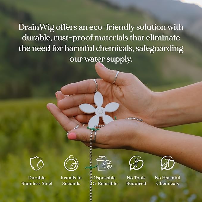 DrainWig Shower Drain Hair Catcher – Disposable White Flower (12-Pack) – No-Touch Hair Removal for Flat Shower Drains – As Seen on Shark Tank