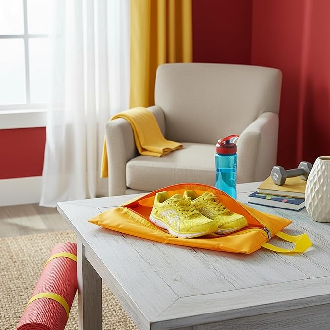 6pcs Portable Shoe Organizer, Travel Pouches with Zipper, Golf Shoe Bags, Clothes Bags, Soccer Cleats Bag Shoe Pouch for Gym, Waterproof, Odor-Resistant (Orange)