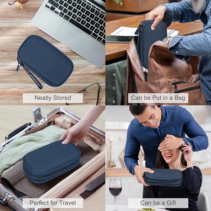 FYY Electronic Organizer, Travel Cable Organizer Bag Pouch Accessories Carry Case Portable Waterproof Double Layers All-in-One Storage for Cable, Cord, Charger, Phone, Earphone Navy