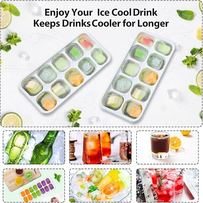 DOQAUS Ice Cube Tray with Lids - 4 Pack Stackable Silicone Ice Trays for Freezer, BPA & LFGB Safe, Easy Release for Kitchen, RV, Cocktail, Coffee, Soup & Food