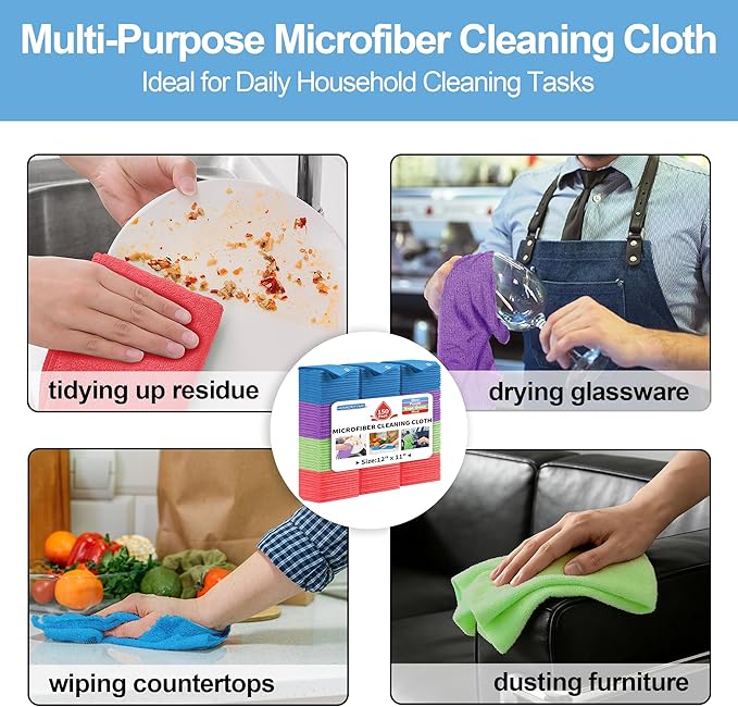 HOMERHYME Microfiber Cleaning Cloth, 150 Pack Cleaning Rags, 12" X 11" Lint Free Dish Towels Wash Cloths, Reusable Microfiber Towels for Home and Kitchen Bathroom Apartment Cleaning Supplies, Assorted