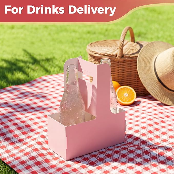 MAQIHAN 2 Cup Drink Carrier with Handle - 12Pcs Disposable Paper Cardboard Coffee Cup Holder Portable Drink Caddy Cup Carriers Foldable to go Cup Holder Food Delivery Accessories for Hot/Cold Drinks
