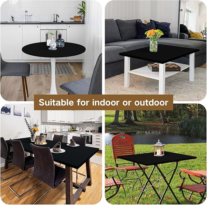 Round Fitted Table Cover Elastic Tablecloth 5ft Stretch Spandex Table Top Cover for Dining Indoor Outdoor Party Black 60 Inch