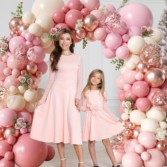 Woaipati Dusty Rose Pink Balloon Arch Kit, 148Pcs Dusty Pink Macaron Orange Pastel Pink White Sand Rose Gold Confetti Balloons for Baby Bridal Shower Wedding Engagement Birthday Party Decorations
