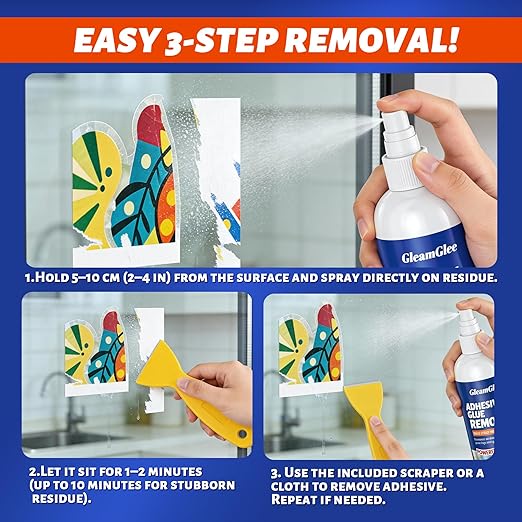 Adhesive Remover Spray 5.03oz – Powerful Glue & Sticker Remover for Tape, Labels, Silicone, Grease, Gum & Wax Residue – Safe on Glass, Metal, Plastic, Wood & Hard Surfaces – Includes Scraper