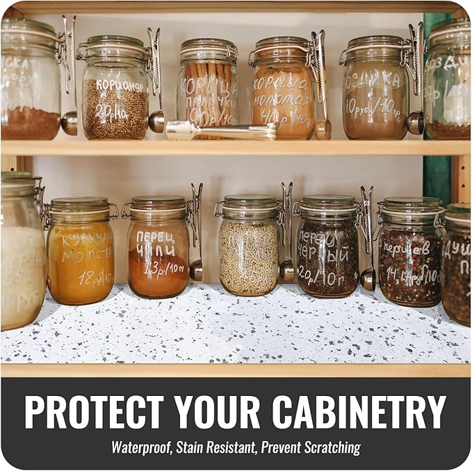 RAY STAR 18 Inch x 48 Inch Shelf Liner, Non Adhesive Marble White Cabinet Liner for Pantry Drawer Vanity, Strong Grip Non Slip Waterproof, Pretty Shelf Liners for Kitchen Cabinets