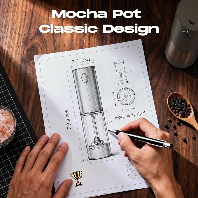 Electric Salt and Pepper Grinder Set, Rechargeable Automatic Salt and Pepper Shaker with 6 Adjustable Coarseness, Large-Capacity Pepper Mill Kitchen Appliances Gifts for Women(Brown๏ผ