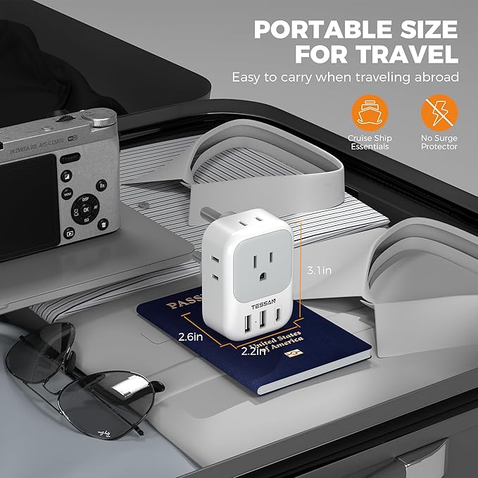 South Africa Plug Adapter 2 Pack, TESSAN Type M Power Adapter with 4 AC Outlets 3 USB Ports (1 USB C), Travel Adapter US to Botswana Namibia Nepal Bhutan