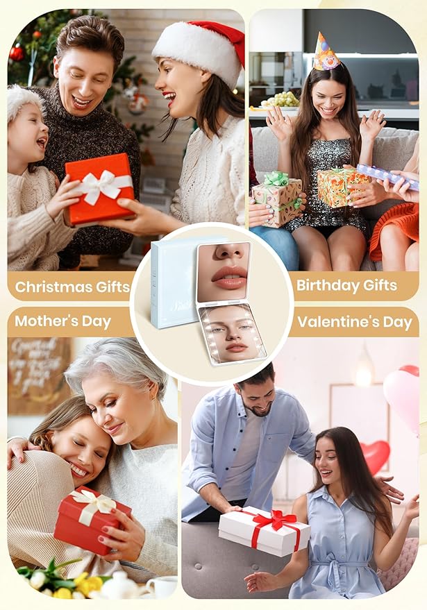 Compact Mirror, Rechargeable 30X Magnifying Mirror with 3 Lighting Modes & Dimmable Brightness, Portable Travel Makeup Mirror with Light, Essentials for Travel, Pocket, Purse, Gifts for Women White