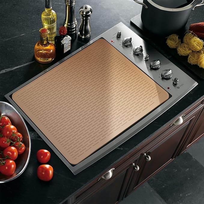 YUHFERA Stove Top Cover for Electric Stove - Silicone Stove Mat for Glass Top, Glass Cooktop Protector, XL Dish Drying Mats for Kitchen,Oven Covers for Electric Stove (Caramel,30 x 21)