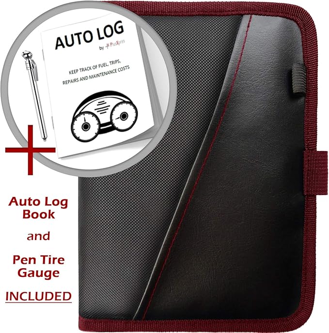 Glove Box Compartment Organizer - Car Document Holder - Owner Manual Case Pouch - Vehicle Storage Wallet for Registration & Insurance Card - Premium Auto Paperwork Holder - Log Book included - Red