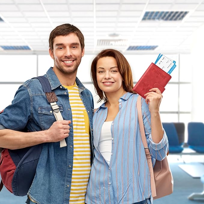 Eoehro Passport Holder for Travel Essentials, Passport Wallet Cover Case for Travel Must Haves Accessories,Passport Book Holders for Women and Men(red)