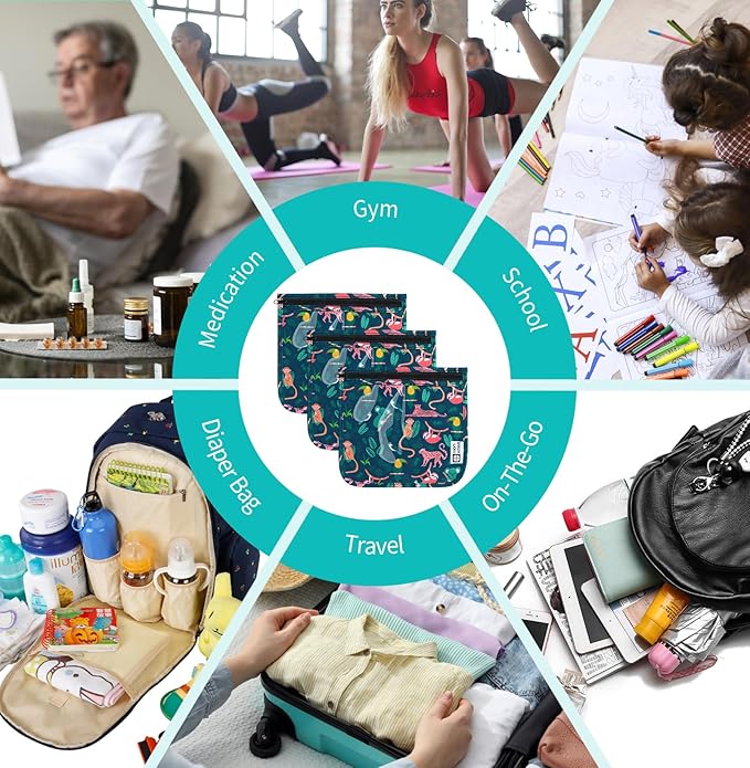 TSA Approved Toiletry Bag, Set of 3 Clear Travel Toiletry Bag Quart Size Zipper Travel Pouch, Waterproof Makeup Cosmetic Bag for Women Men Kids Toiletries Carry on, Jungle Large