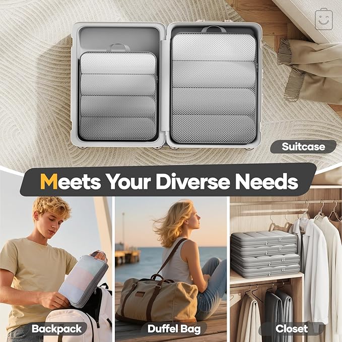 Veken 6/9/11 Set Compression Packing Cubes for Travel Essentials, Compressible Expandable Large Luggage Suitcase Organizer Bags for Clothing, Durable Space Saver Storage Bags (Gray)
