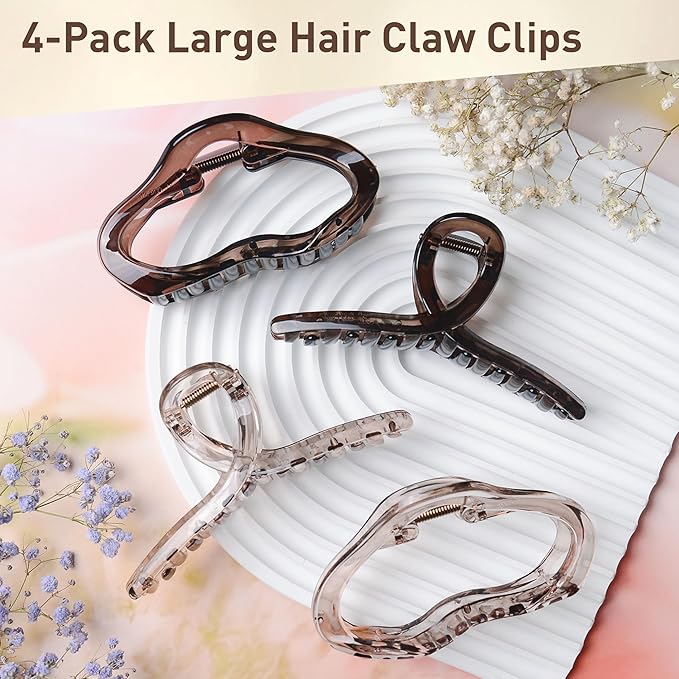 Emma Lily 4pcs Large Hair Claw Clips for Women – Dark & Light Brown Strong Hold for Thick Hair Casual Daily Use