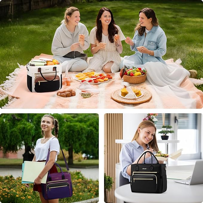 LOVEVOOK Insulated Lunch Bag Women,Wide Opening Adult Lunch Box Women with Cup Holder,X Large Leakproof Cooler Bag for Work Picnic Beach Family College Mom,Lunch Teacher Breast Pump Diaper Tote Bag