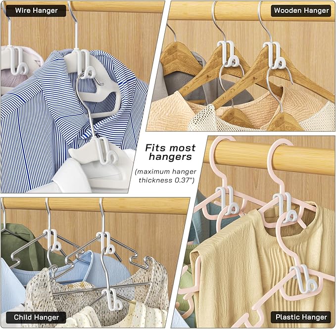 Tinfol Clothes Hanger Connector Hooks, 100pc Space Saving Cascading Hooks for Closet Organizers, Heavy Duty Clothes Hanger Extender Clips for Hangers (White)