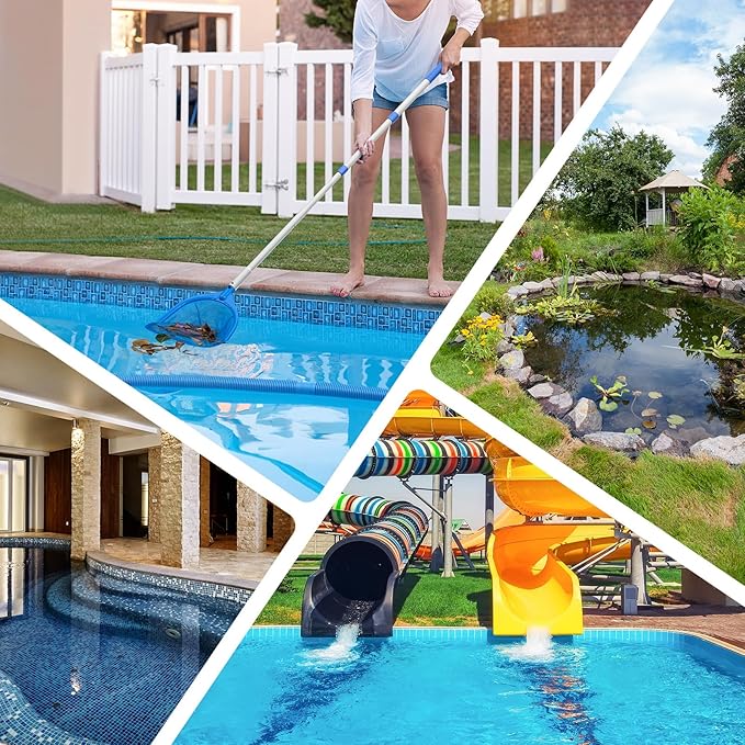 Mowend Swimming Pool Skimmer Net Total Length 67.7 inches, Leaf Rake Net with Adjustable Aluminum Pole for Fast Cleaning Ponds, Hot Tub, and Spas, Pool Cleaner Supplies and Accessories