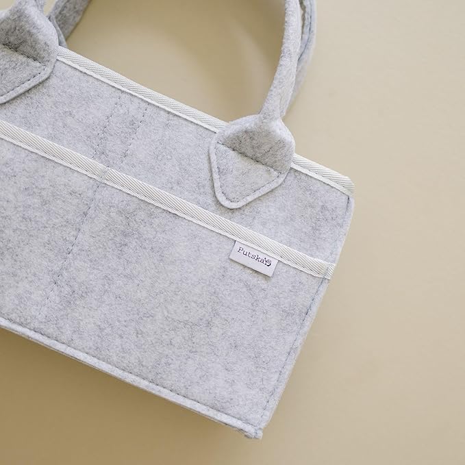 PUTSKA Baby Diaper Caddy Organizer - Nursery Storage Basket for Diaper Station, Baby Basket Shower List and Registry Gift Must-Haves, Newborn Essentials, Nursery Decor for Boy or Girl - Grey, Regular