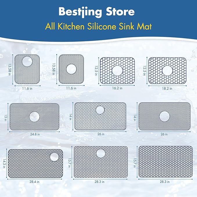 2 Pack Silicone Sink Protectors for Kitchen Sink with Center Drain, 13.58''x 11.6'' Non-Slip Heat Resistant Mat Grid for Bottom of Stainless Steel Porcelain (Center Hole)