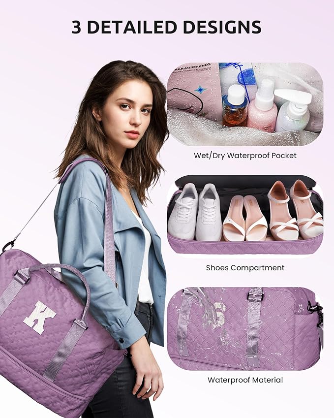 Birthday Gifts for Women-Initial Duffle Bag with Shoe Compartment, Personalized Weekender Bag, Monogram Overnight Bag, Letter Travel Bag with Makeup Bag,Friend Wife Birthday Gift (Letter C)